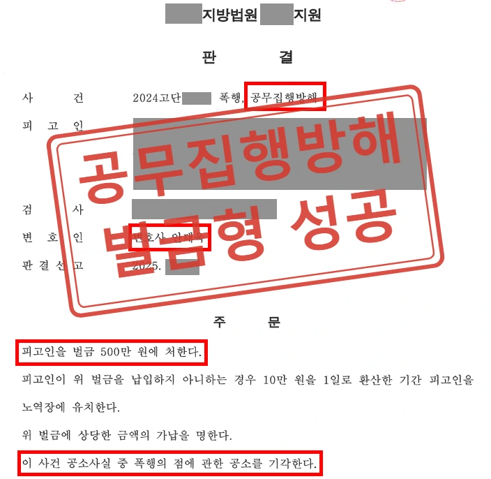 경찰관 폭행 공무집행방해, 벌금형으로 마무리된 사례 — 결정문
